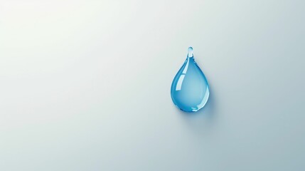 A solitary water drop with a 3D effect, presented against a soft blue gradient background, symbolizing purity and simplicity.
