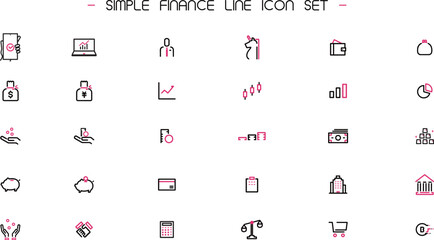 金融やお金をモチーフにしたシンプルなラインアイコンセット（赤）　Simple finance line icon set (red)
