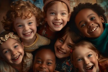 Fototapeta premium Close-up of a diverse group of joyful children smiling together.