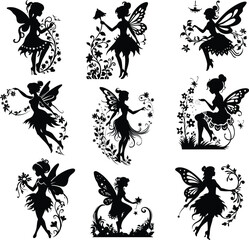 fairy silhouette  set, vector illustration 
