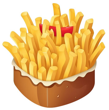 French fries potatoes 3d cartoon vector icon transparent background