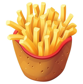 French fries potatoes 3d cartoon vector icon transparent background