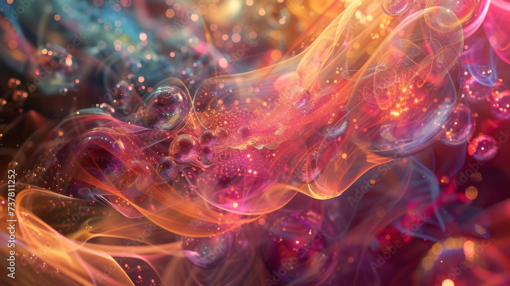 Poster in a delicate and precise choreography quantum dance brings to life the elegant chaos and intricate 