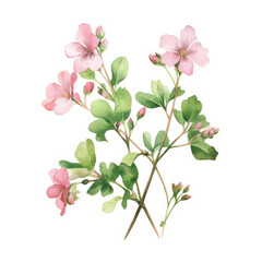 A Painting of Pink Flowers With Green Leaves