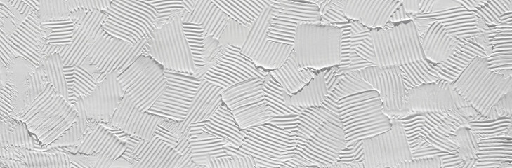 Trendy 3D paint texture with spatula strokes, white canvas volumetric effect for web design. Gray...