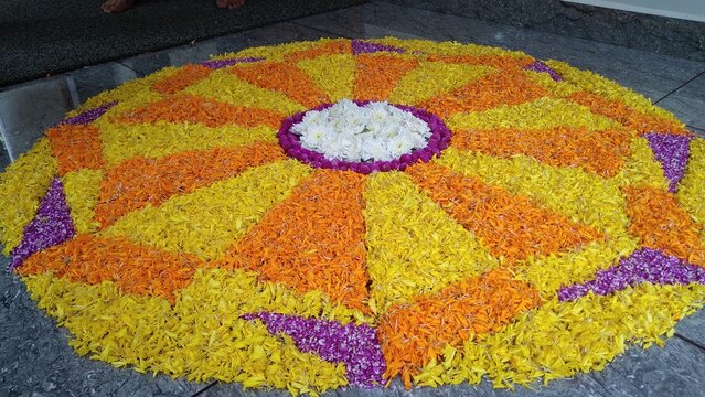 Image Of Kerala Onam Festival With Flower Or Athapookalam
