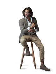 Fashion, thinking and professional man on chair on isolated, PNG and transparent background....