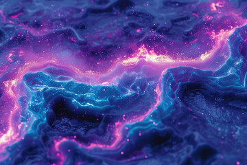 A mesmerizing blend of vibrant purples and blues dances with magenta and pink lights in a fluid, abstract display of colorfulness reminiscent of a hypnotic fractal art
