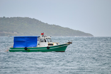 fishing boat in the sea at izmir, urla