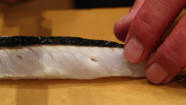 raw fish cut in pieces
