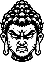 Budha head mascot, cartoon illustration 