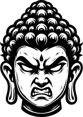 Budha head mascot, cartoon illustration 