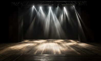 An Empty Stage With Spotlights Illuminated - obrazy, fototapety, plakaty