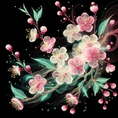 Transparent embroidered cherry blossoms with Generative AI.