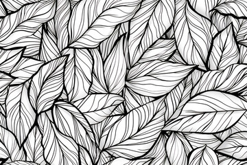Coloring pages of seamless pattern background with leaves
