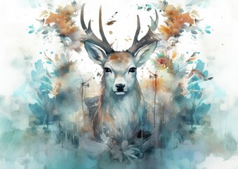 A Painting of a Deer Surrounded by Flowers