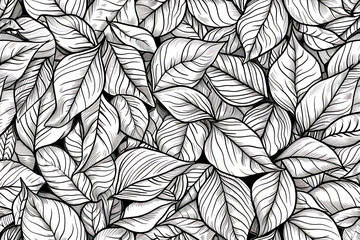 Coloring pages of seamless pattern background with leaves