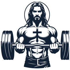 Fototapeta na wymiar Gym Jesus vector - Funny Christian Weightlifting Fitness vector