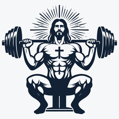 Gym Jesus vector - Funny Christian Weightlifting Fitness vector