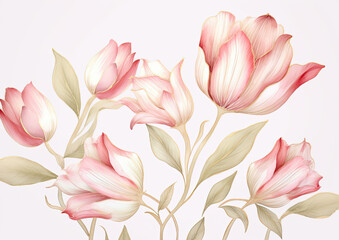 Naklejka premium A Painting of Pink Flowers on a White Background