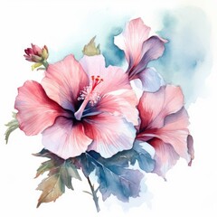 A Painting of a Pink Flower on a White Background