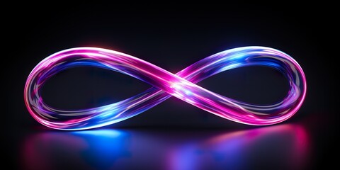 3d render, infinity symbol, neon light, loop, ultraviolet spectrum, quantum energy, pink blue violet glowing line