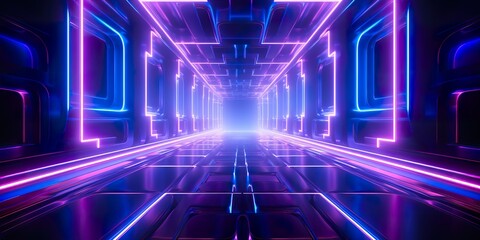 3D modern conceptual background with neon lights. neon tunnel .space construction . .3d design