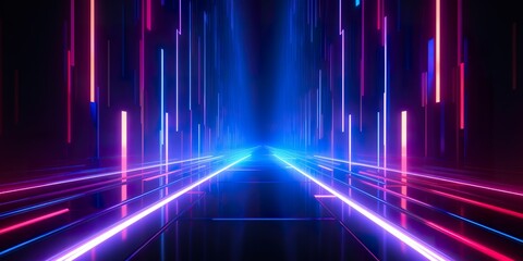 3d render, neon lights, room, indoor, virtual reality, glowing lines, modern conceptual psychedelic background - obrazy, fototapety, plakaty