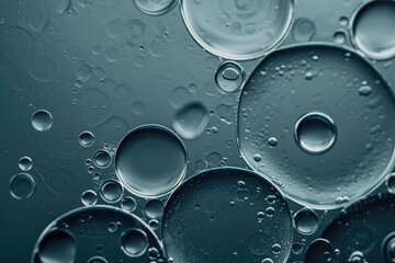 This photo showcases the detailed view of water bubbles formed on a reflective surface, Circles in varying sizes, duplicating the appearance of bubbles in water, AI Generated - obrazy, fototapety, plakaty