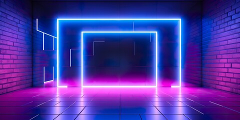 3d render, modern conceptual minimal background, glowing lines rectangle, arch, blank banner, wall...