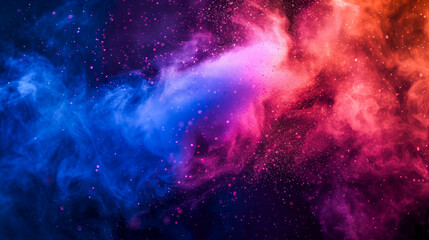 Abstract composition of colorful particles or paint in fluid motion