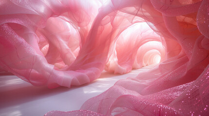 ピンク色の布で作られたトンネル - obrazy, fototapety, plakaty