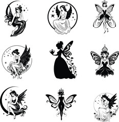 fairy silhouette  set, vector illustration 