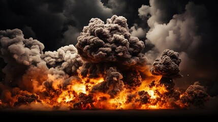 a large explosion with smoke and clouds of smoke - obrazy, fototapety, plakaty