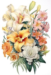 Creative arts painting of a bouquet of flowers on a white background , generated by AI