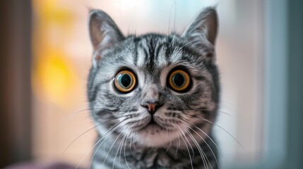 surprised cat make big eyes. American shorthair surprised cat or kitten funny face big eyes, cute, domestic, kitten, feline, Emotional surprised, kitty, wow