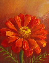 Marigold flower abstract art painting