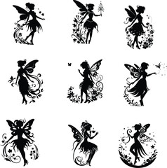 fairy silhouette  set, vector illustration 