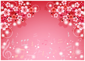 ピンク、キラキラ、桜、背景、イラスト、かわいい、花、春、横型、音楽