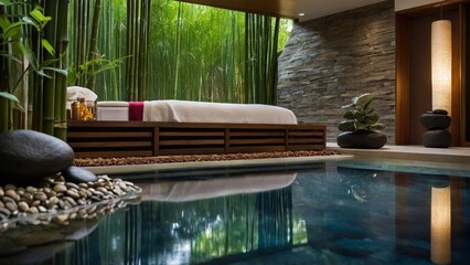 luxury spa room, zen, pool, relax