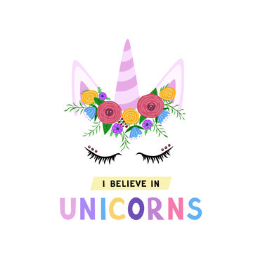unicorn horn, I believe in unicorns. Vector Illustration for printing, backgrounds, covers and packaging. Image can be used for cards, posters, stickers and textile. Isolated on white background.