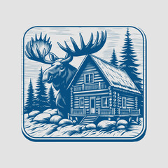 Bull Moose wildlife hunting , Moose In Mountains , home, tree,  , Moose Rustic Log vector