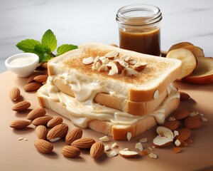 Almond Butter and Banana Sandwichblank templated, rule of thirds, space for text, isolated white background