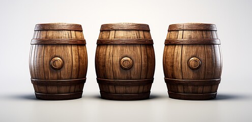 a group of wooden barrels - obrazy, fototapety, plakaty