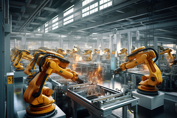 工場の人材不足問題を補う自動制御のロボット - obrazy, fototapety, plakaty