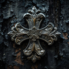 Close-up of a metall cross, intricate details