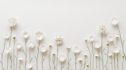 white daisies on a white background, copy space