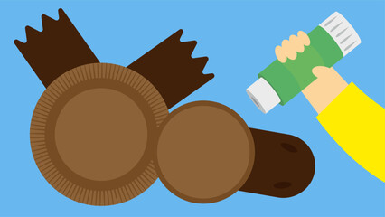 Vector illustration of a hand holding glue and making a platypus applique
