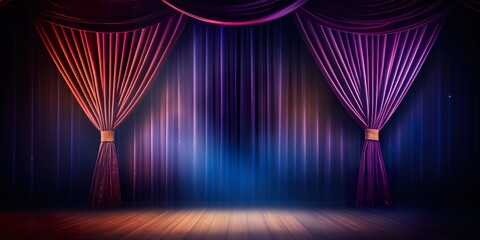 Blue purple Golden Curtain Stage Award Background. Trophy on Red Carpet Luxury Background