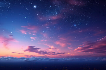 Naklejka premium Beautiful cloudy sky with stars at sunset. Generated by artificial intelligence